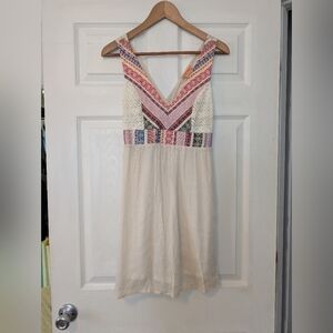 Flying Tomato Embroidered V-neck Dress Bohemian Style With Lace Women's Size S